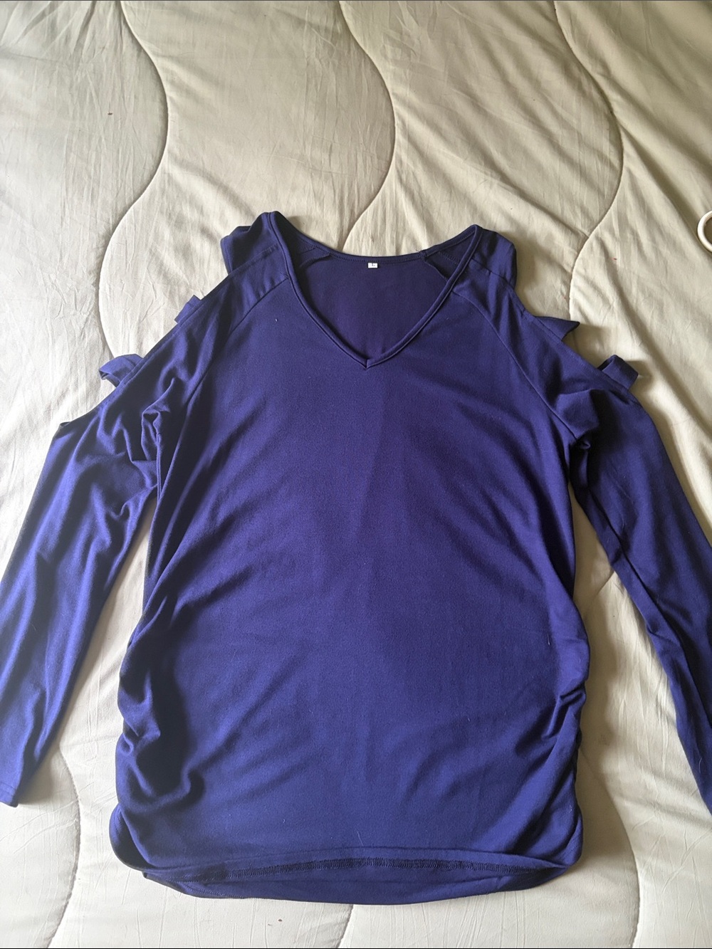 Women's Cold-Shoulder V-Neck Long Sleeve Top in Deep Purple
